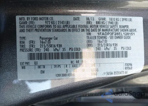 2014 Ford Focus Se из США, поврежденный, VIN 1FADP3F28EL128151